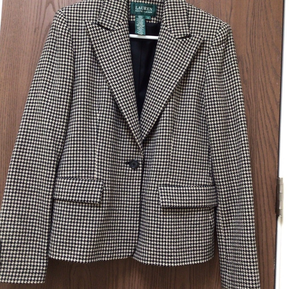Ralph Lauren Women's Houndstooth Blazer cashmere wool, lined, beige